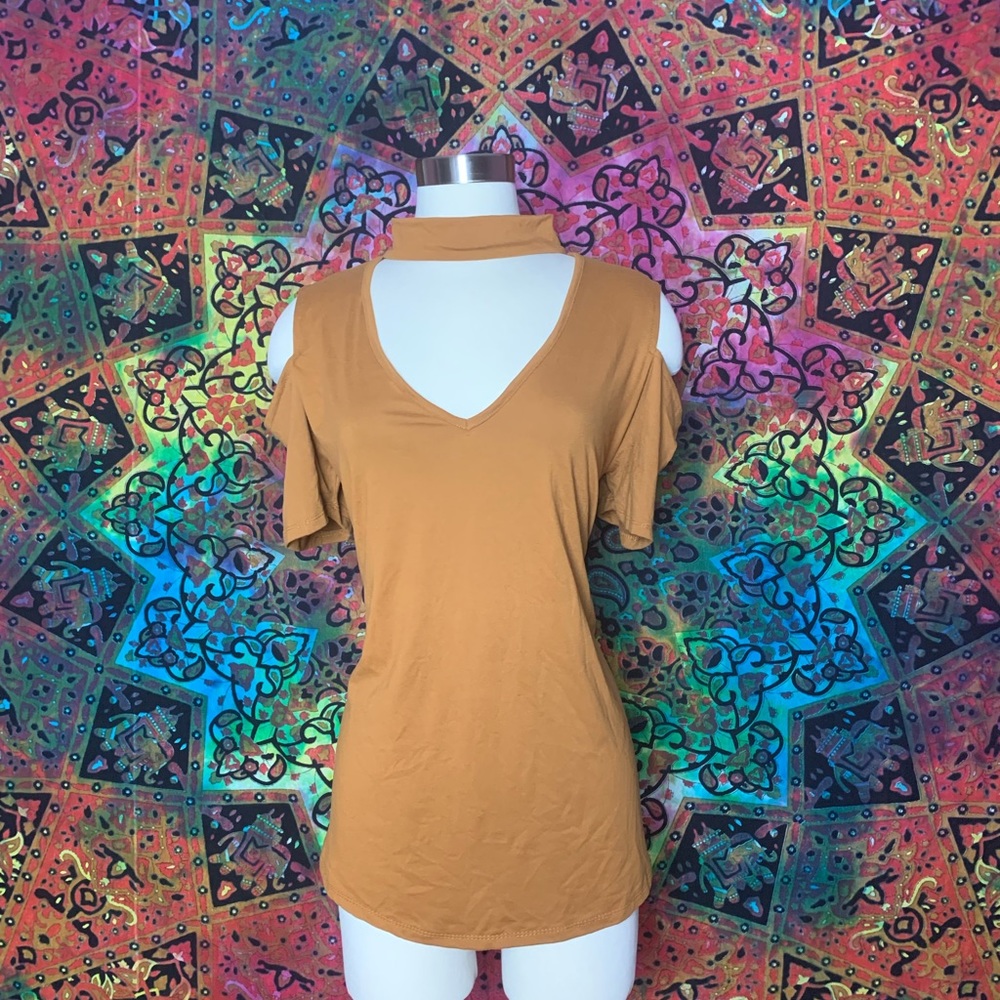 Light Brown V-Neck With Choker